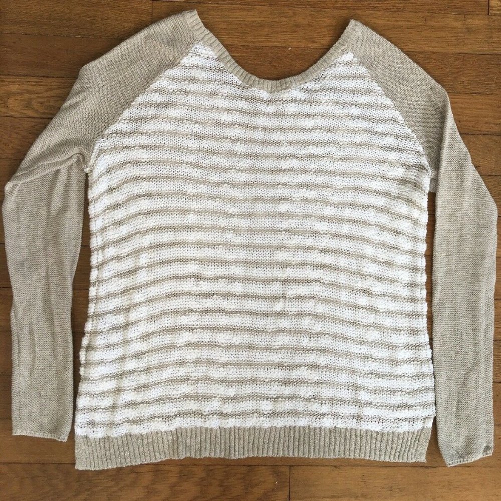 Hollister cream white glitter gold striped knit sweater shirt small womens